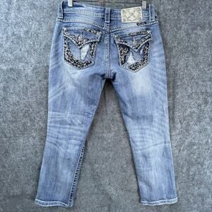 Miss Me Jeans Womens 27 Mid Easy Cropped Contrast Stitch Flap Rhinestones Y2K